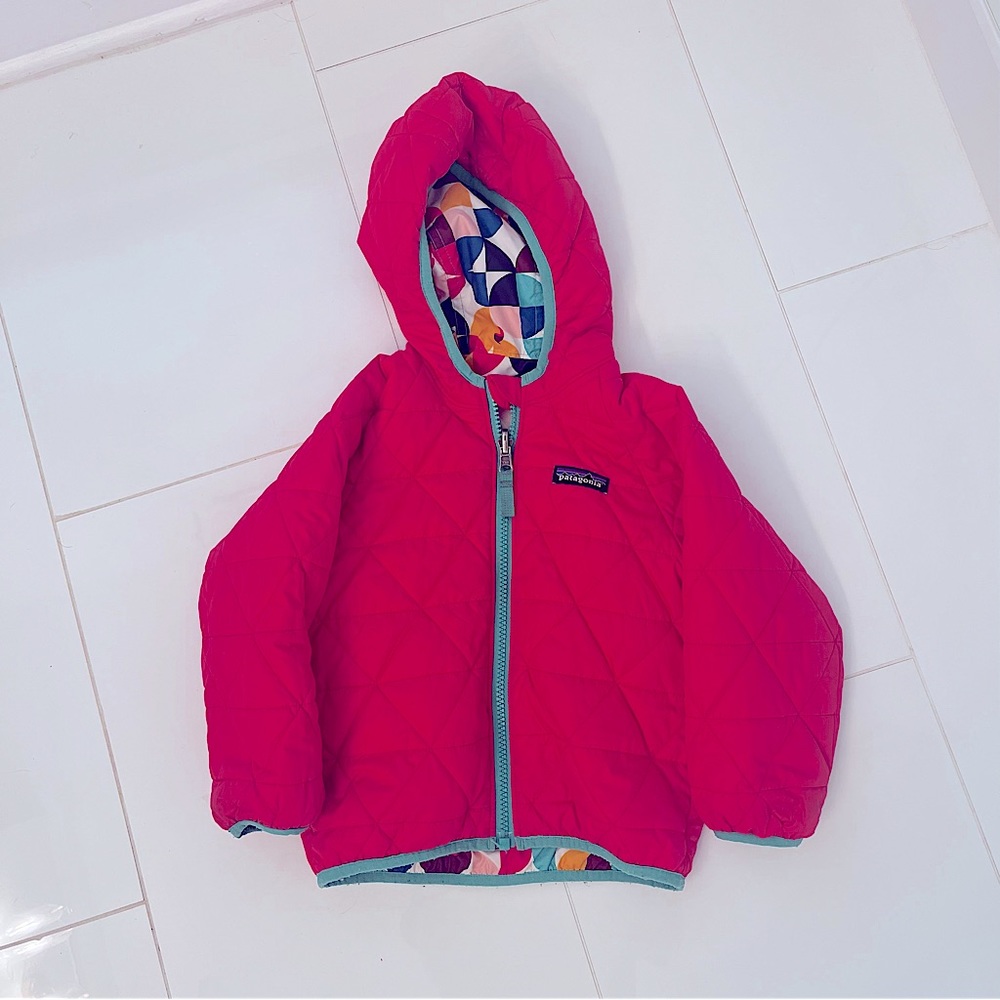 Girls Reversible Down Puffer Jacket - Hot Pink